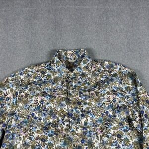 Stenströms Dress Shirt Mens XL Blue‎ Floral Fitted Body Linen Long Sleeve Woven